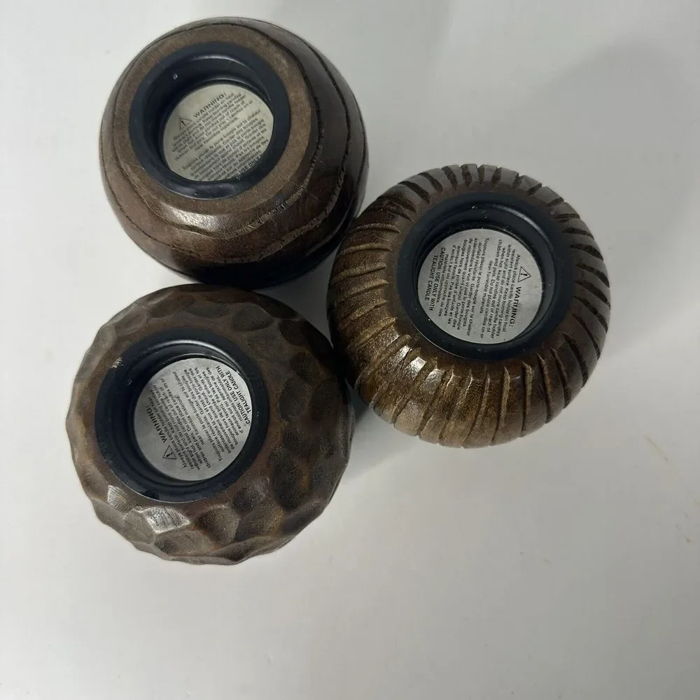 Set‎ of 3 JAVA Wooden Ball Tealight Candle Holders, Northern Lights Candles